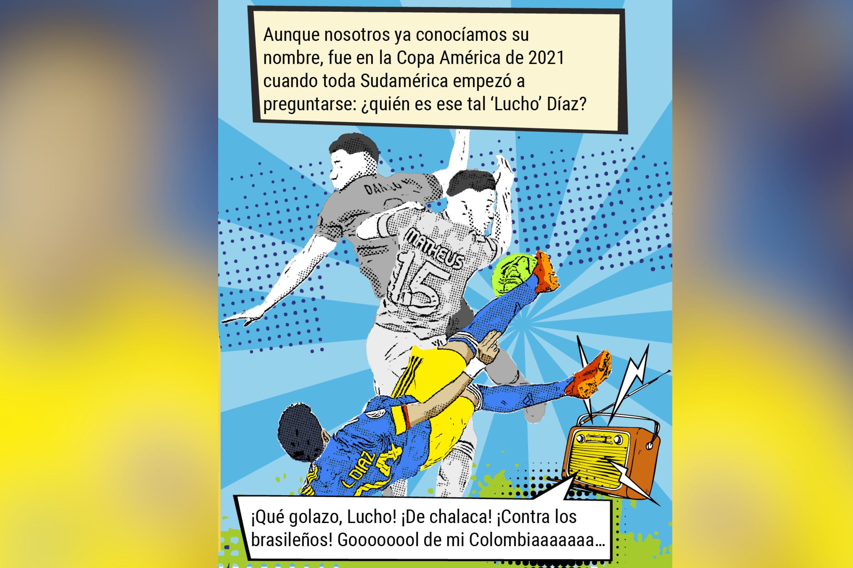 El cómic de Luis Díaz con la selección de Colombia, que busca el título de la Copa América 2024.