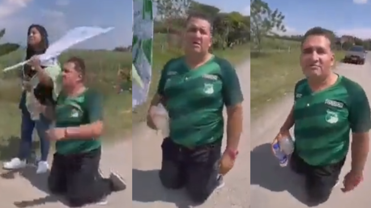 Video: hincha de Cali va de rodillas hasta Buga para que el equipo no descienda