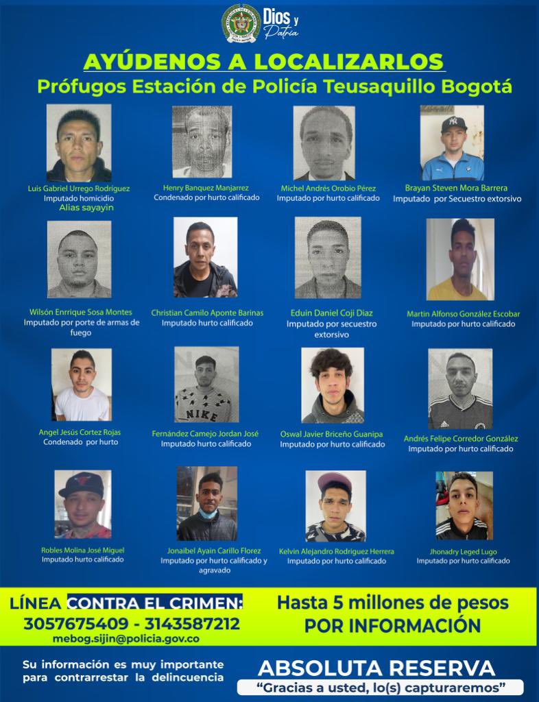 Estos son los reclusos que se fugaron de la estación de Teusaquillo