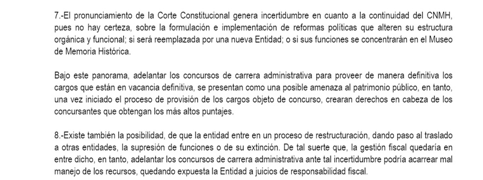 Apartes de la comunicación que el propio Centro de Memoria envió a la Procuraduría.