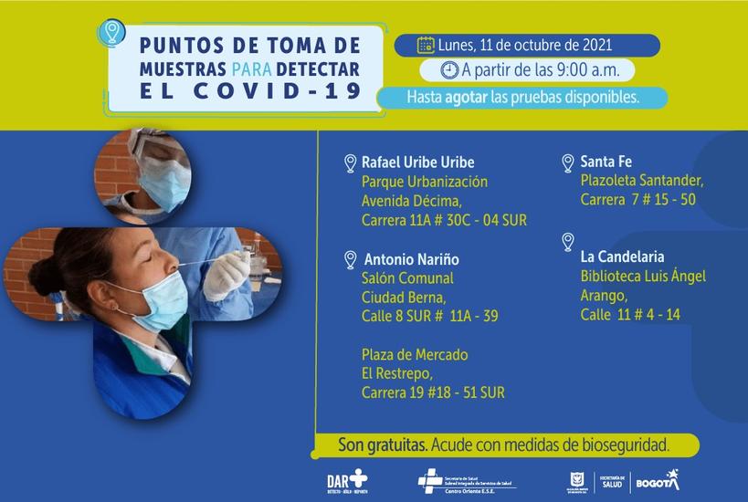 ¿Dónde hay pruebas gratuitas para Covid-19 este lunes en Bogotá?