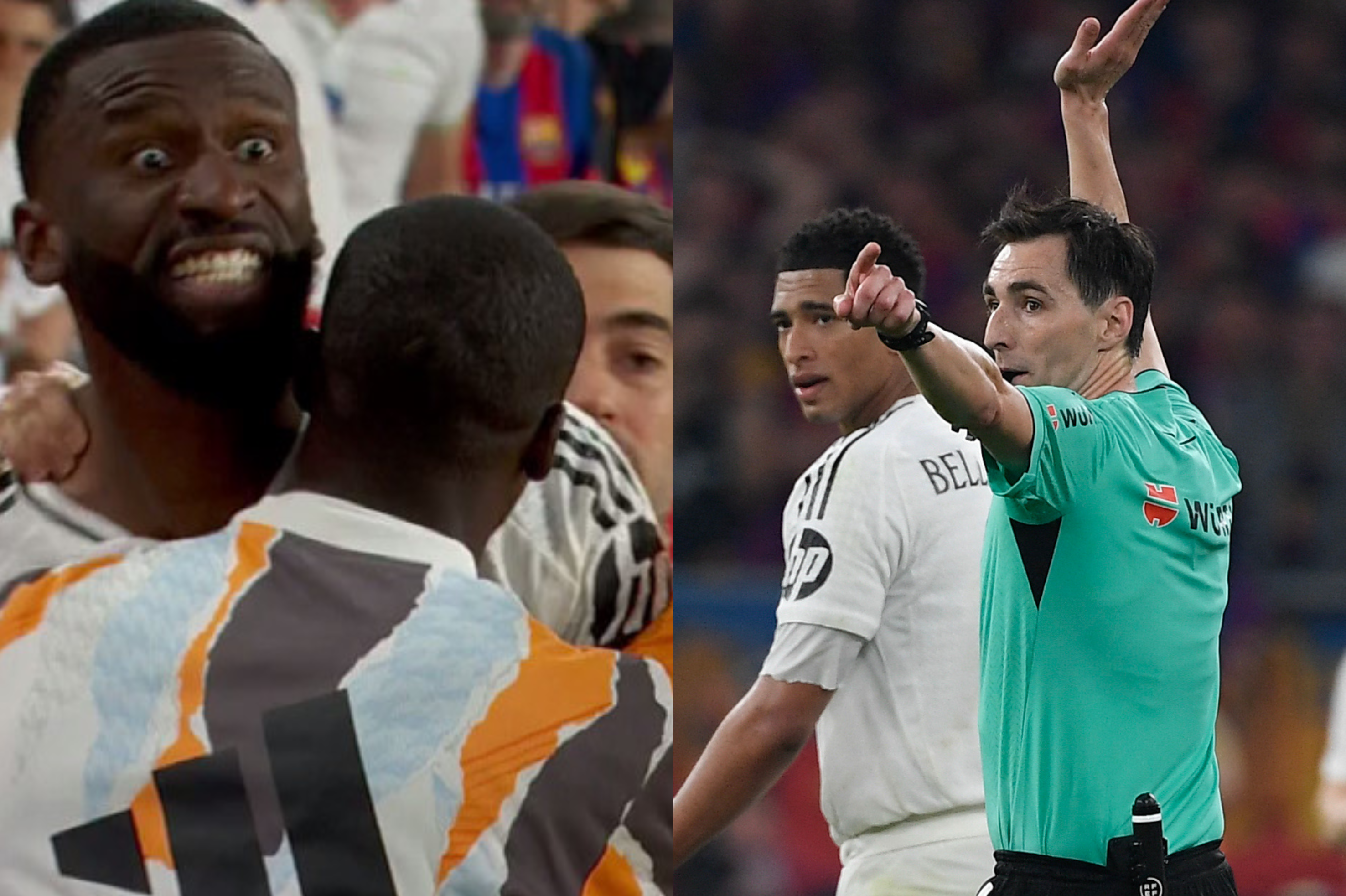 Antonio Rüdiger en el episodio de ira que tuvo contra el árbitro del partido.
