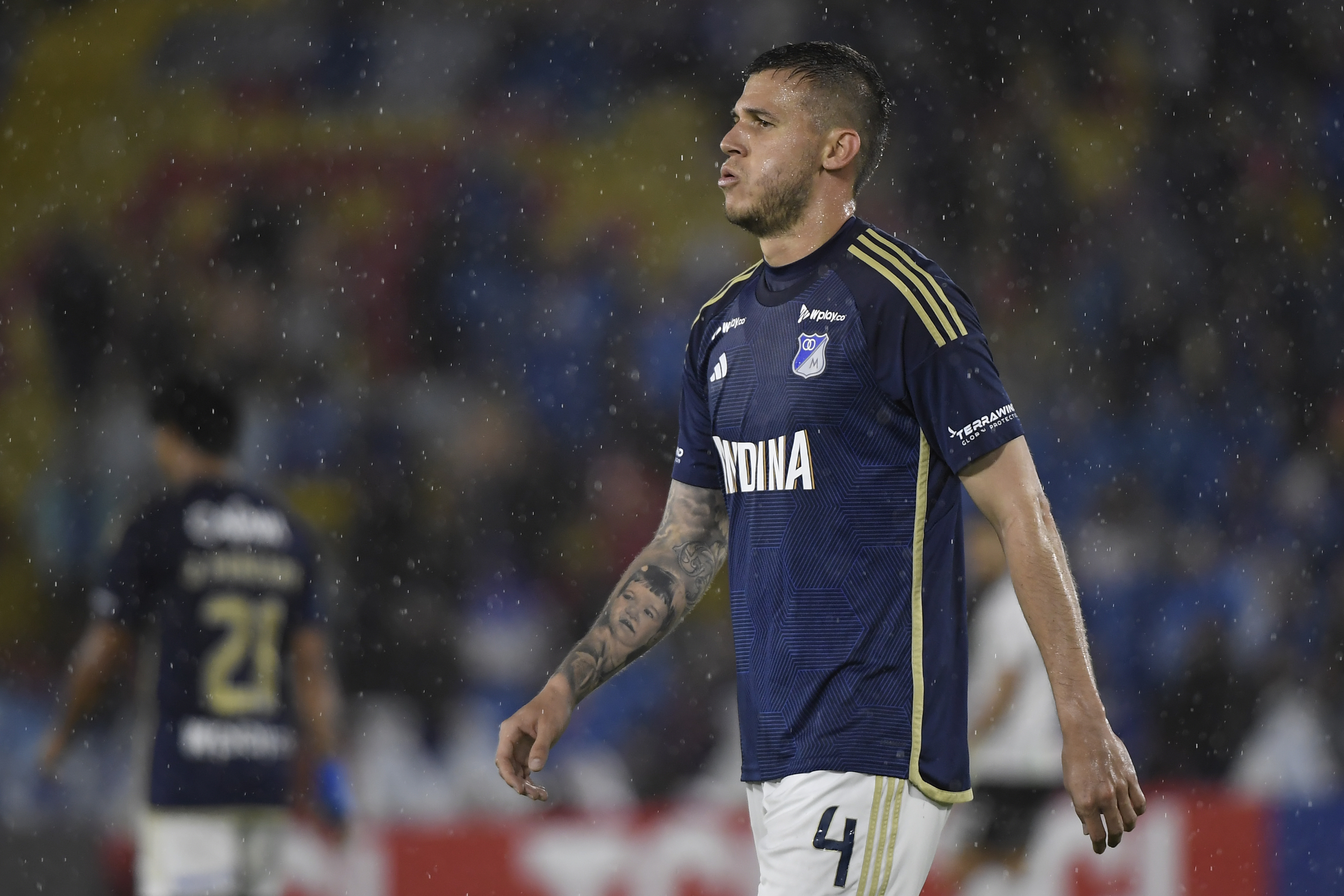 Futbolista costarricense, defensa de Millonarios, en el partido ante Palestino por la quinta fecha del grupo E de la Copa Conmebol Libertadores 2024.