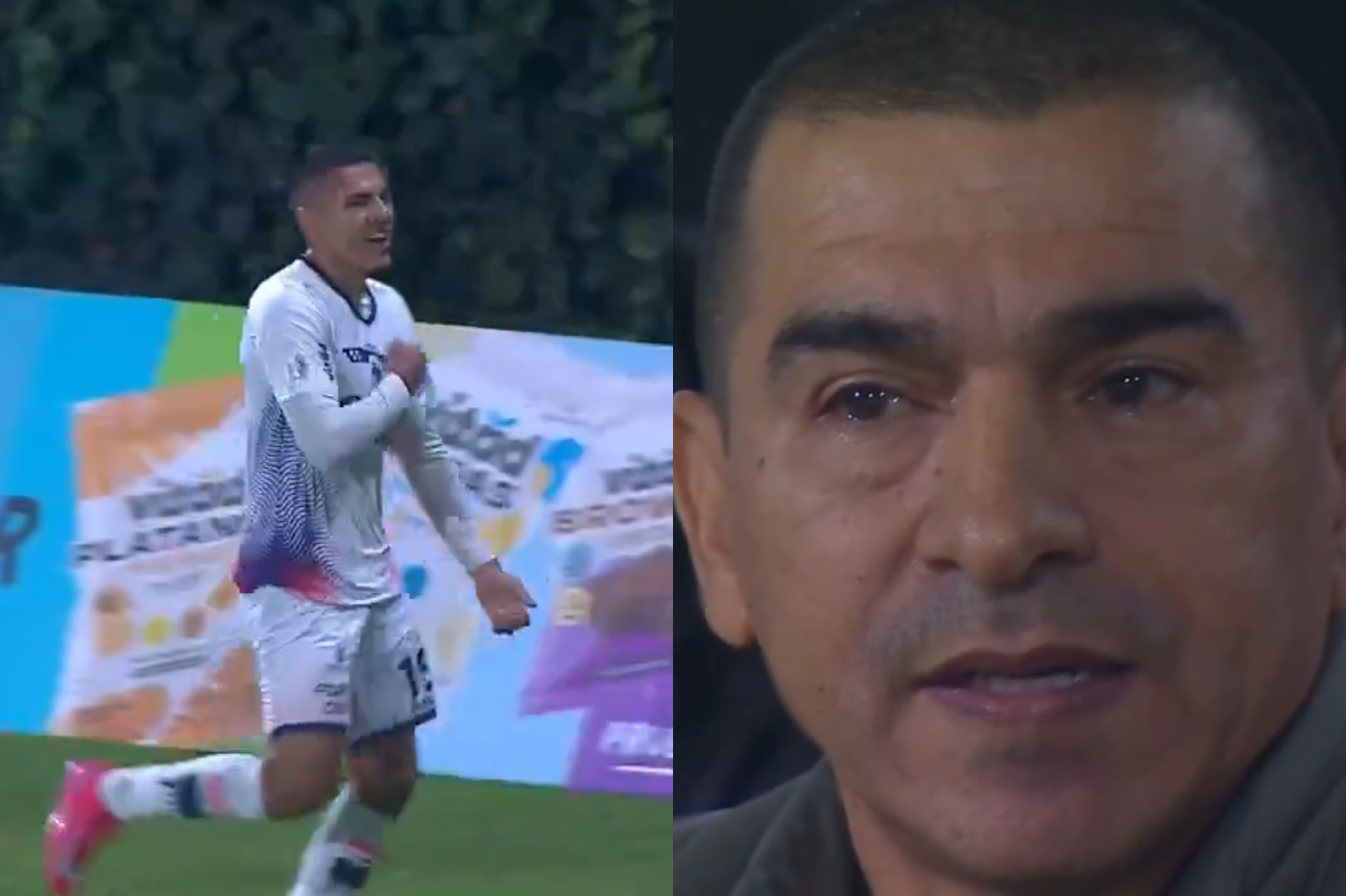 La reacción de Víctor Aristizábal ante el gol de su hijo Emilio Aristizábal.