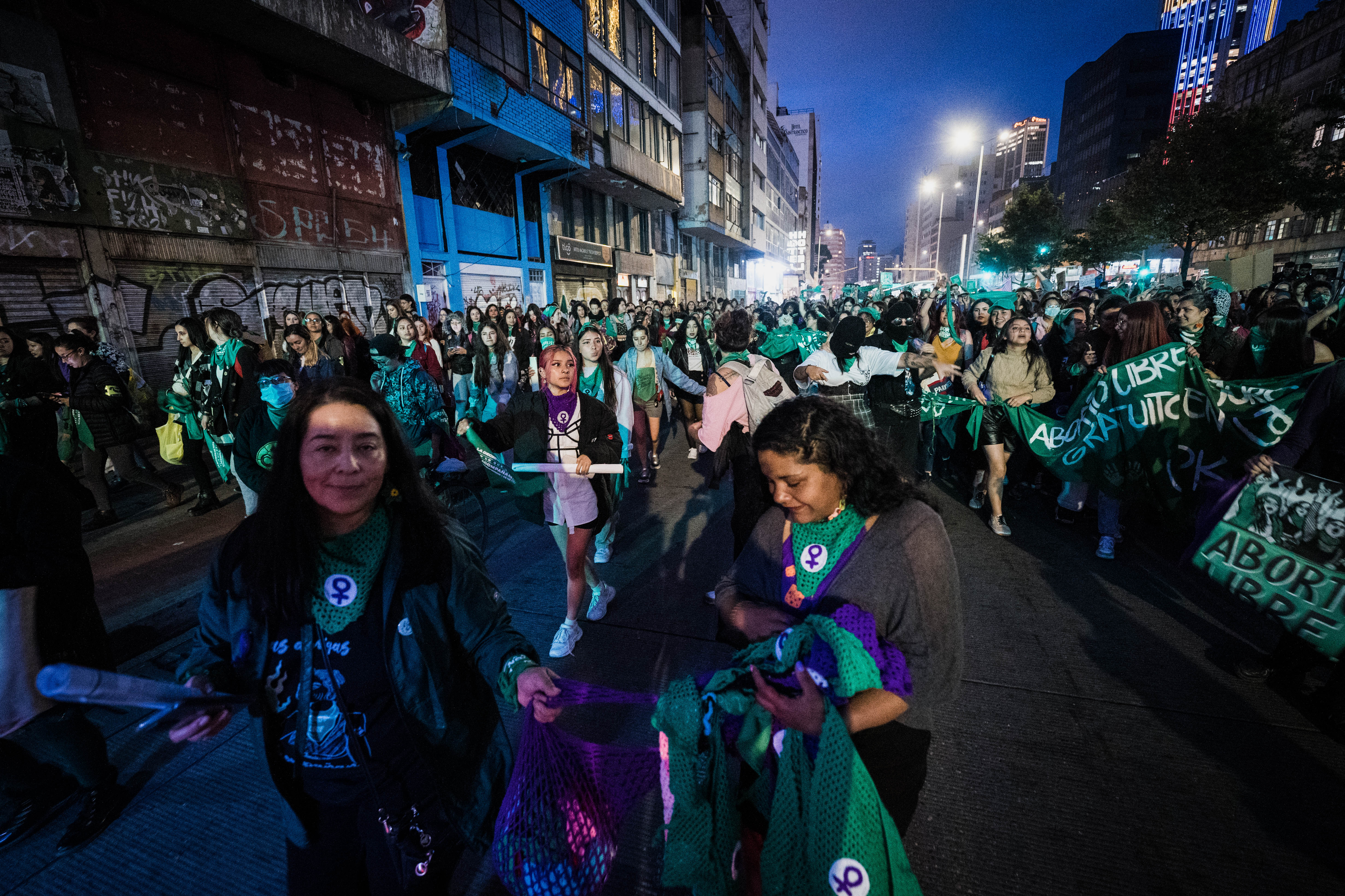 Calles del centro de Bogotá durante las manifestaciones del 28S de 2022.