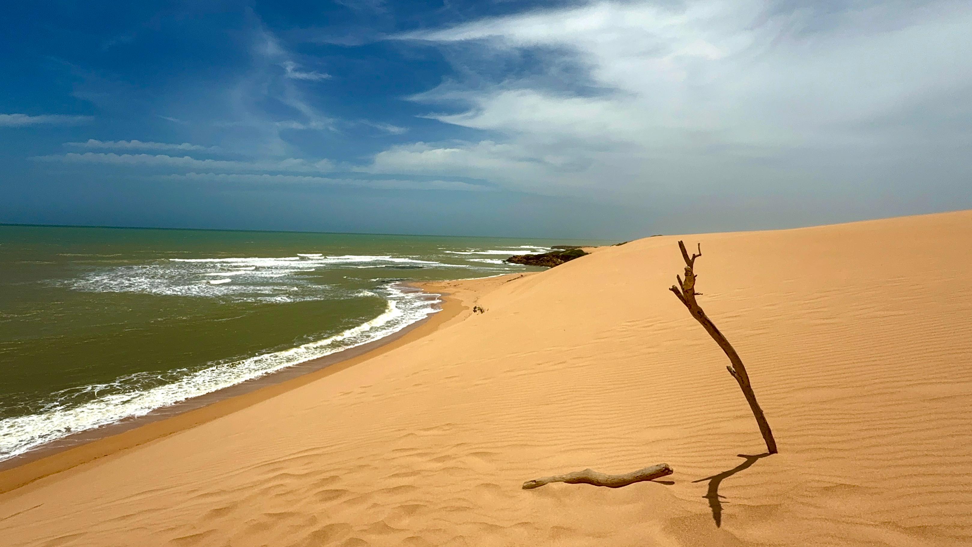 La reunión de la sal con el polvo, y la arena con el agua hacen crean un efecto visual surrealista que hace que las Dunas de Taroa, de más de 40 metros y ubicadas en la parte septentrional de Colombia, carguen con una mística constante que influyo para que los wayuu las consideraran como las montañas de sueños perdidos.