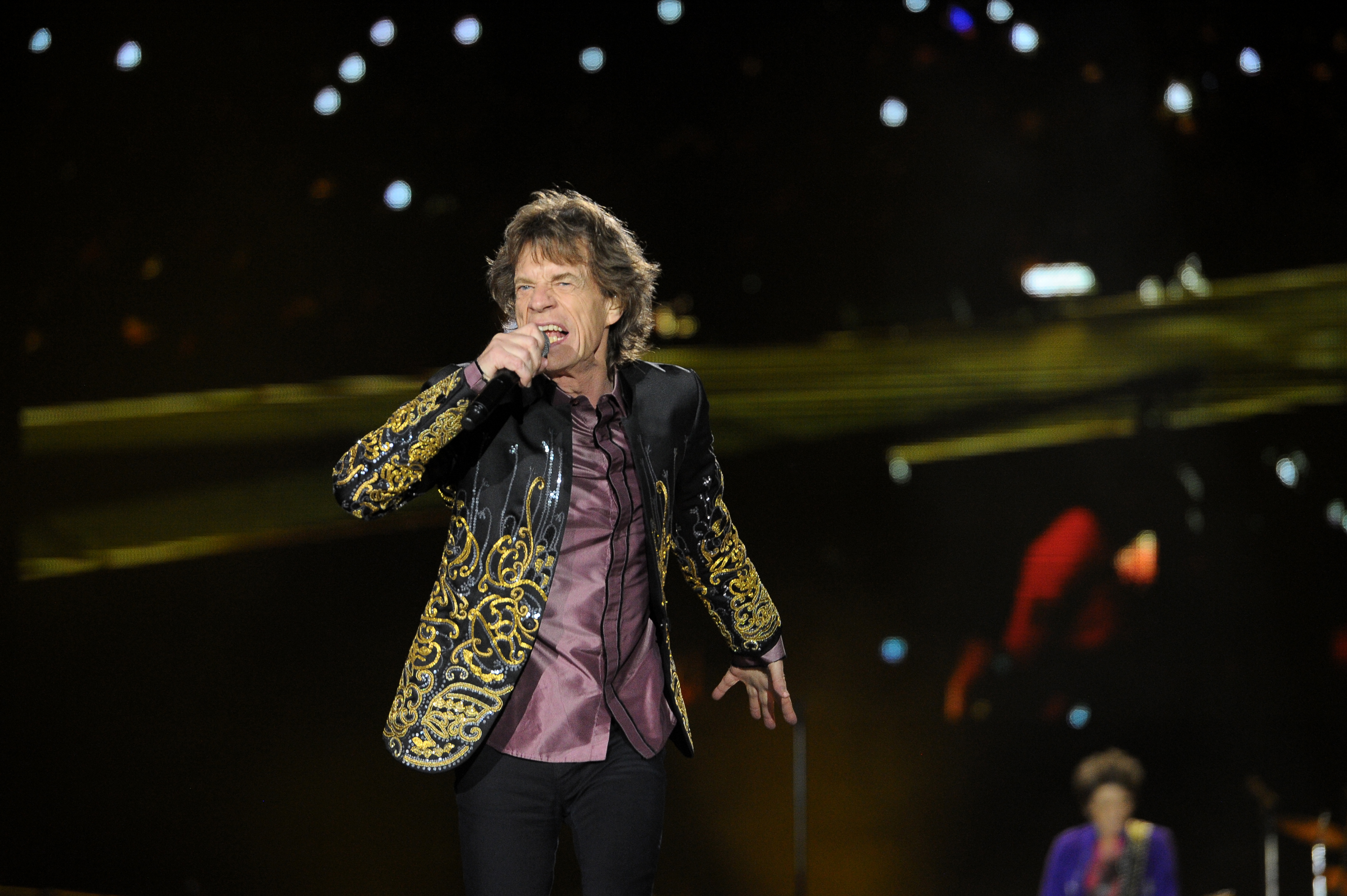 Banda británica de Rock en cabeza de su vocalista Mick Jagger durante su concierto en la ciudad de Bogotá