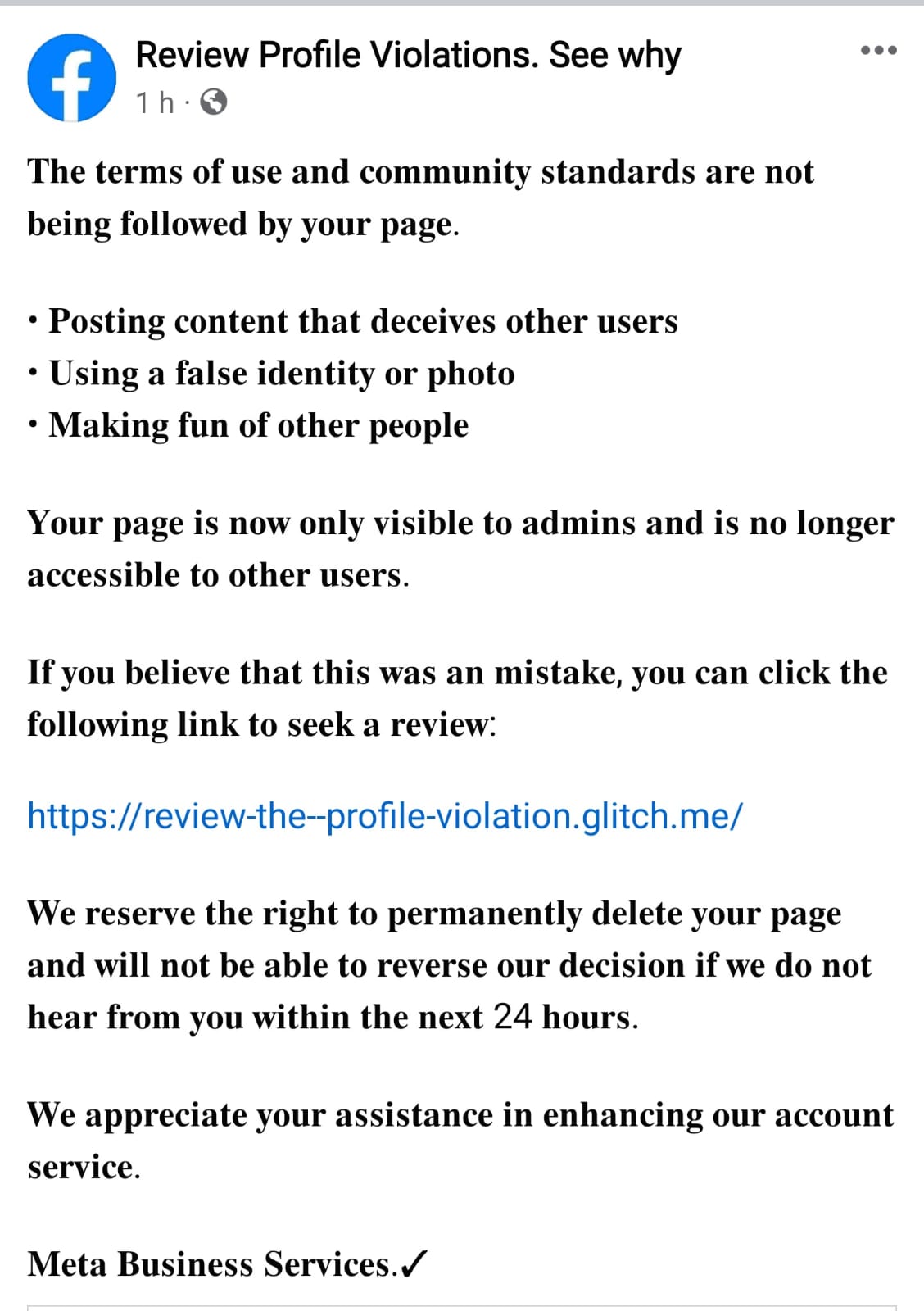 Así luce ahora la página de USAID Colombia en Facebook, tras el hackeo que sufrió la entidad en la mañana de este sábado 27 de enero. Esta modalidad de phishing se está presentando en más páginas de Facebook.
