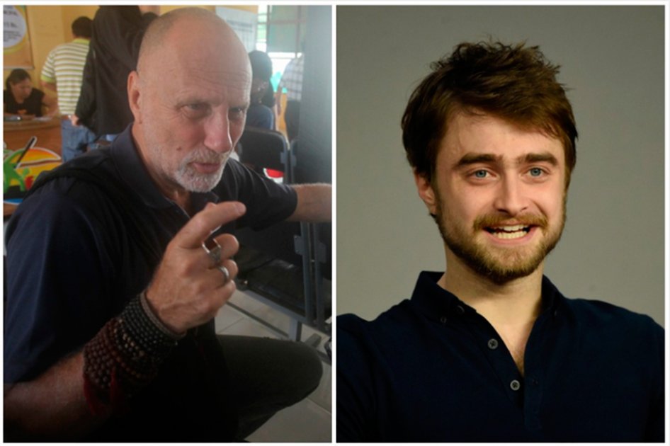 El israelí Yossi Ghinsberg y el actor Daniel Radcliffe. 