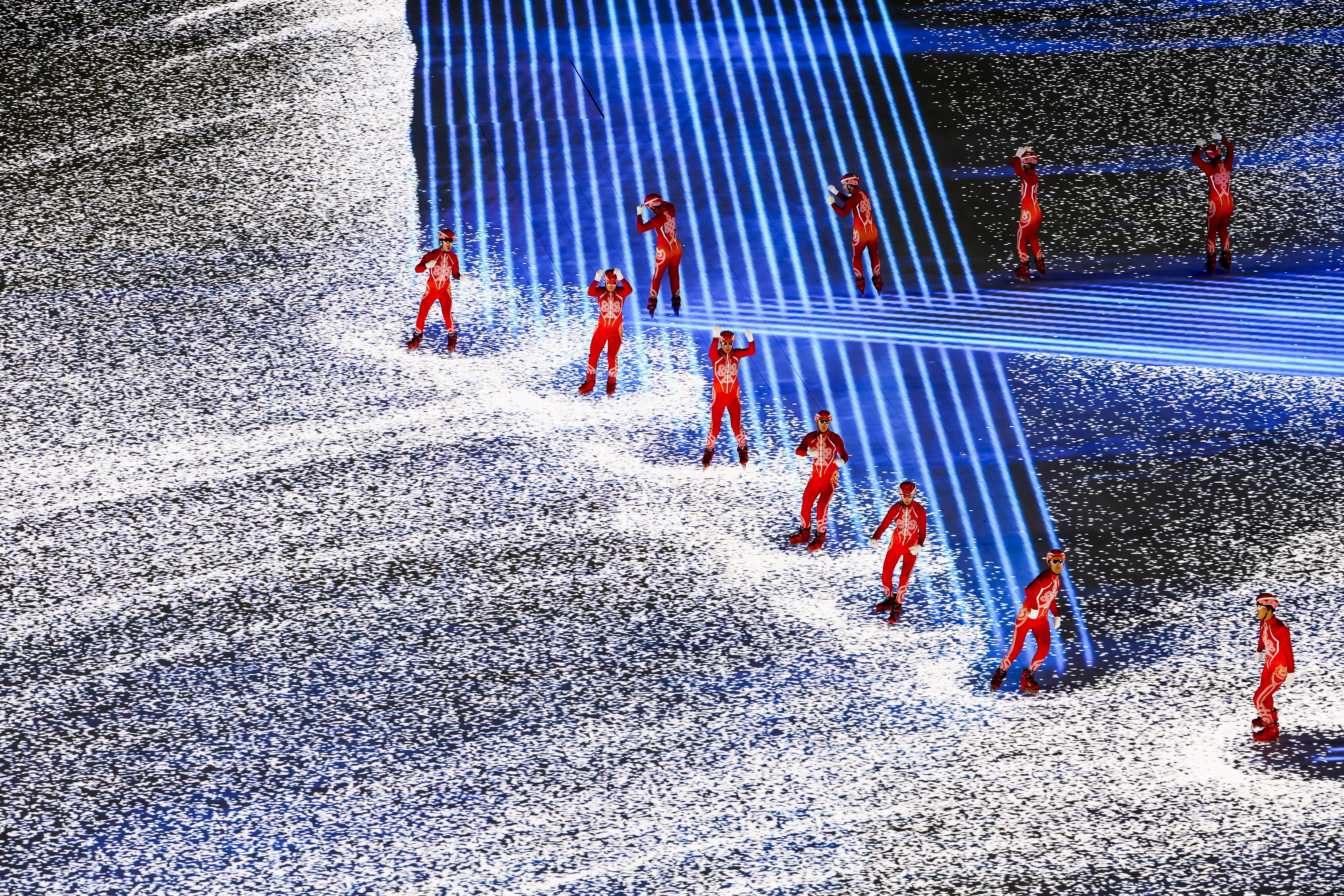 Beijing (China), 04/02/2022.- Artists perform during the Opening Ceremony of the Beijing 2022 Olympic Games at the National Stadium, also known as Bird's Nest, in Beijing, China, 04 February 2022. EFE/EPA/YONHAP SOUTH KOREA OUT