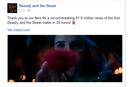 Tráiler «La Bella y la Bestia» supera 91 millones de visitas en 24 horas