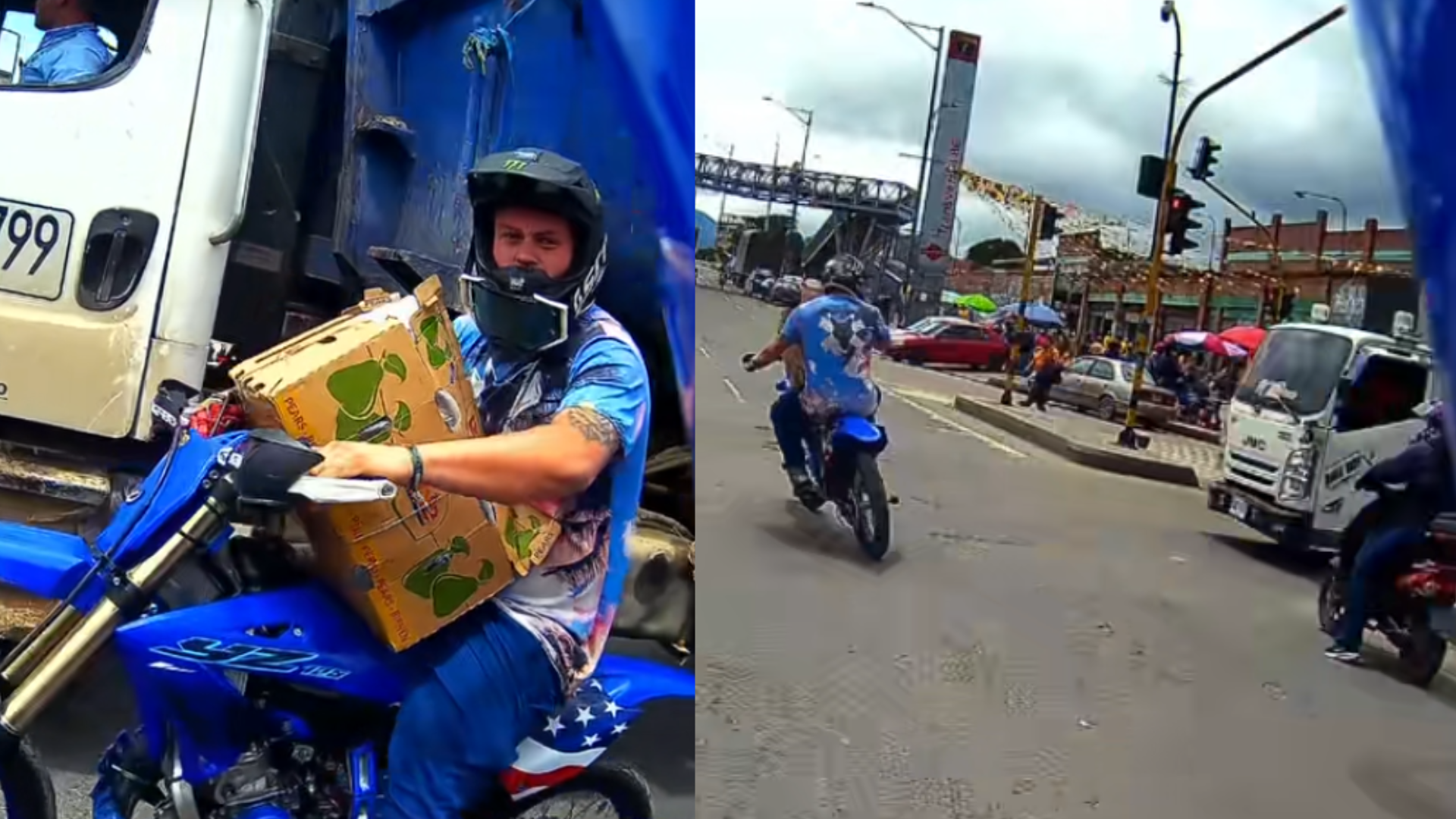 Motociclista sin placa escapó de agente de tránsito y por poco termina arrollado