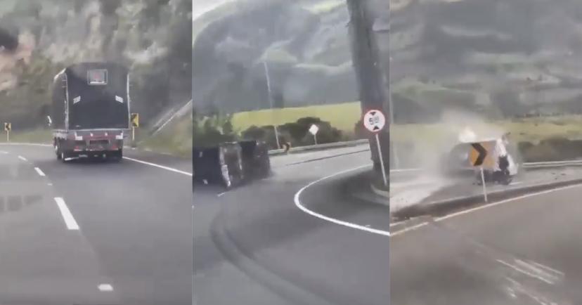 Video: motociclista se salva de ser arrollado por camión que perdió el control