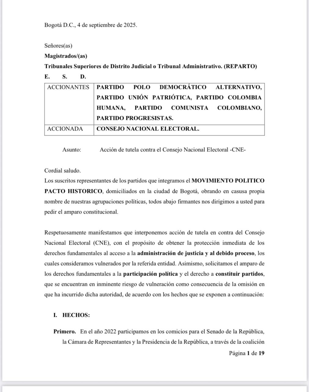 tutela pacto cne