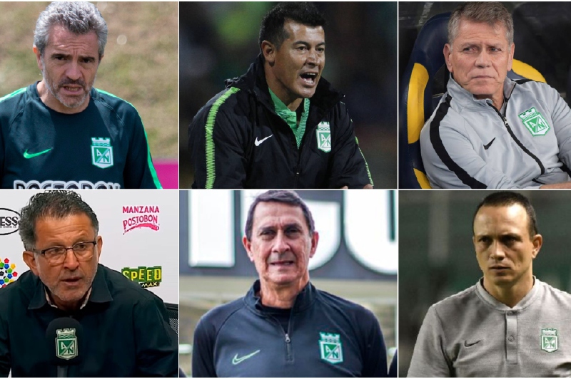 Juan Manuel Lillo, Jorge Almirón, Paulo Autuori, Juan C. Osorio, Alexandre Guimaraes y Alejandro Restrepo, extécnicos de Nacional.  / Atlético Nacional y agencias