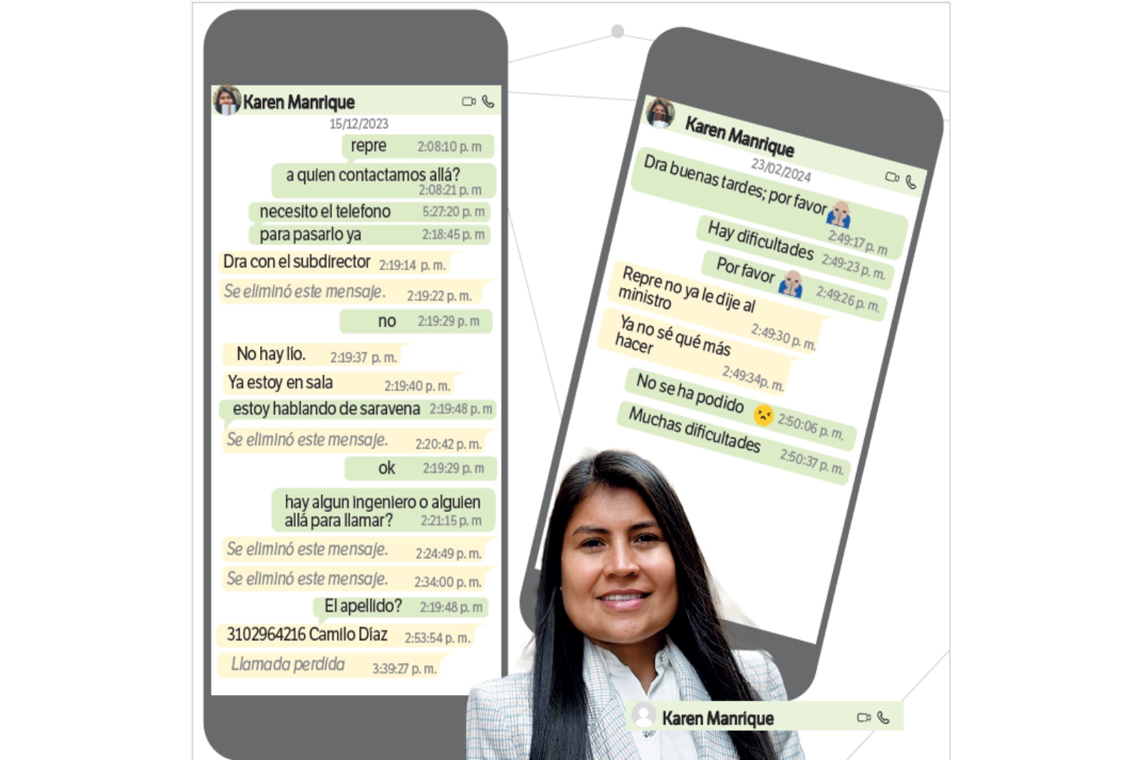 Los chats que María Alejandra Benavides se cruzó con los congresistas Wadith Manzur y Karen Manrique, y con el asesor de Presidencia, Jaime Ramírez, están bajo la lupa de las autoridades.