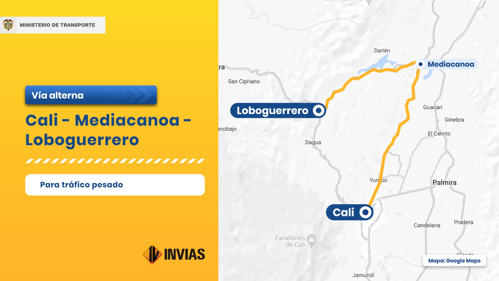 Vías alternas derrumbe Cali-Loboguerrero