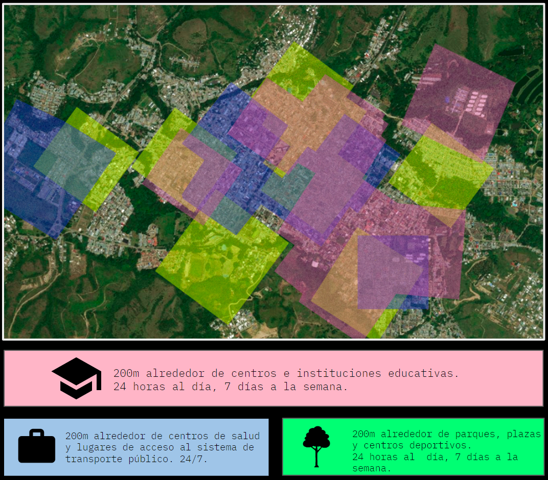 Mapa de Garzón, con convenciones sobre la restricción de consumo y porte de sustancias psicoactivas, incluso la dosis mínima.