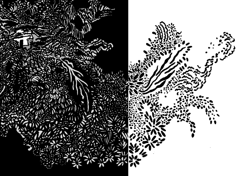 Ilustración de la naturaleza en El Salado, interpretación de María Isabel Rueda para el poema "La mata".  / María Isabel Rueda