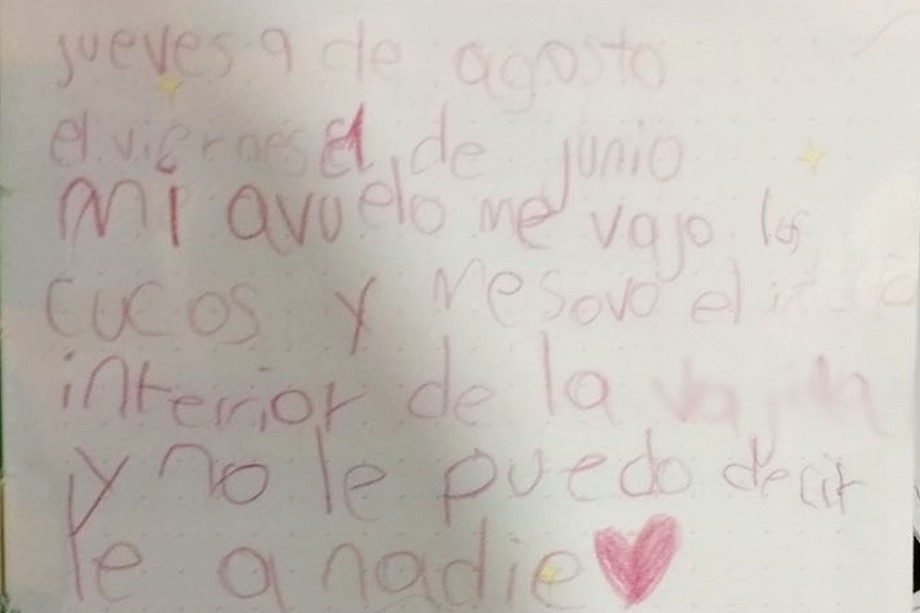 Nota encontrada en el diario de la menor.