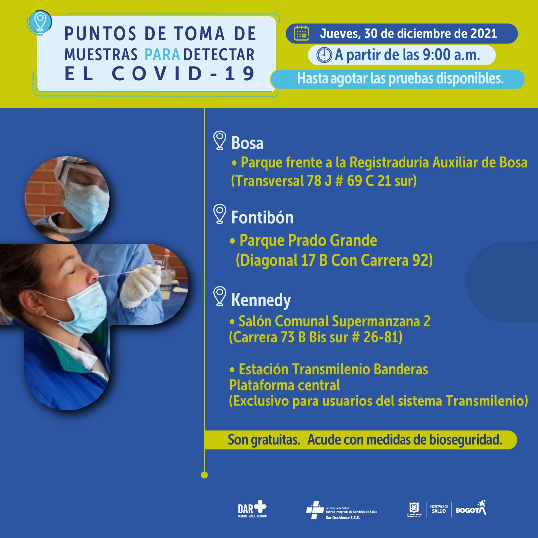 Pruebas covid-19 occidente de Bogotá.