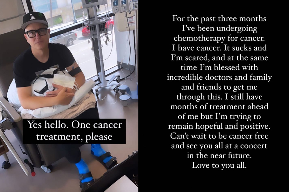 Mark Hoppus de Blink 182 confesó sentir temor tras ser diagnosticado con cáncer. Ya inició tratamiento. Así lo publicó.