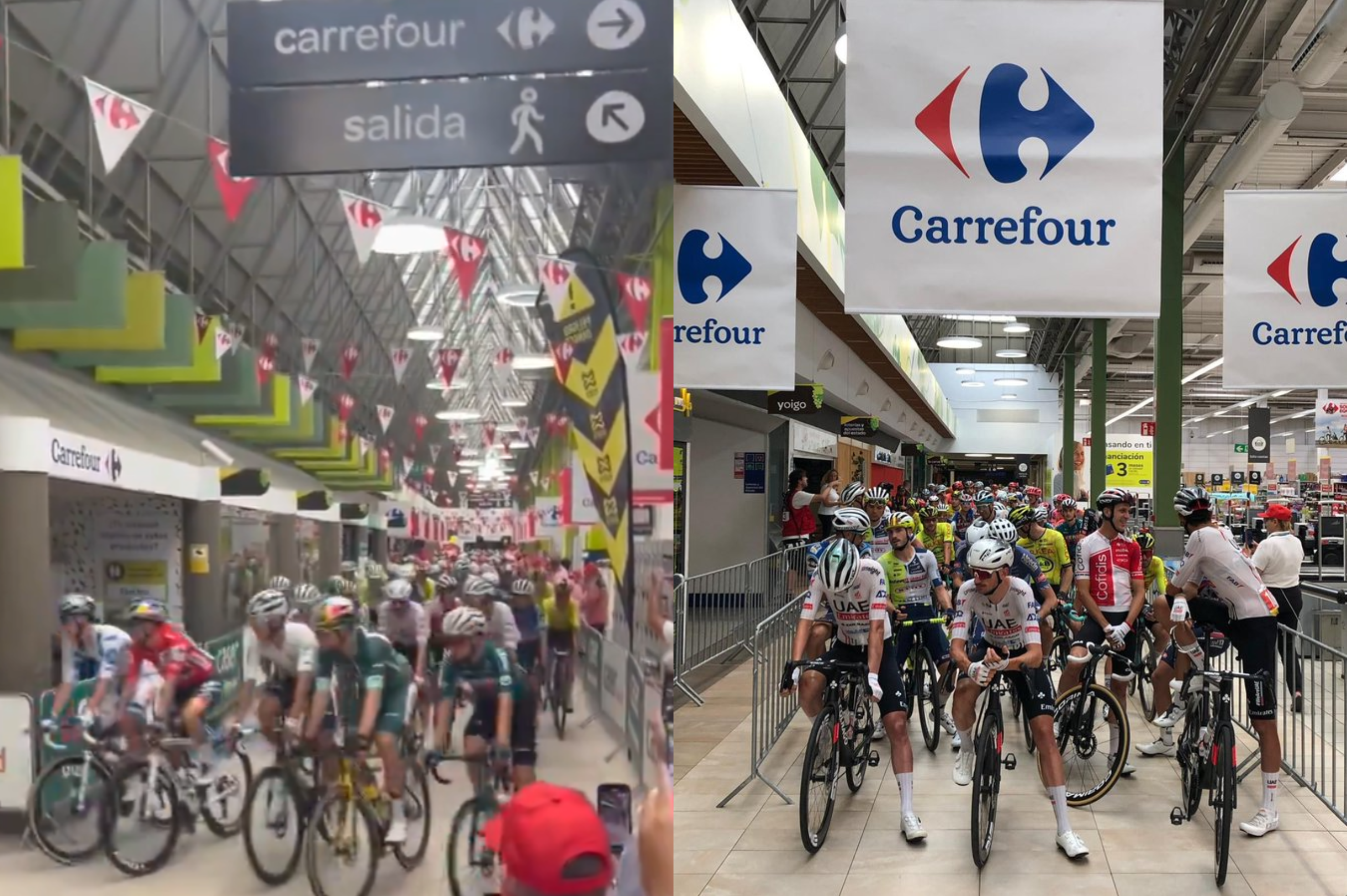 ¡Insólita imagen! Etapa de la Vuelta a España salió de un supermercado: video