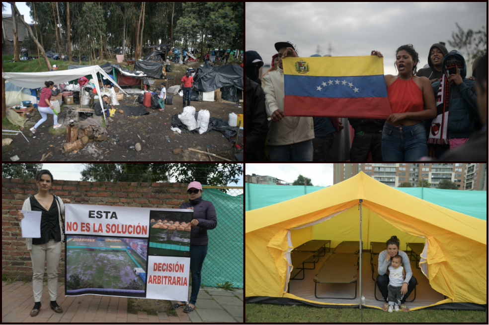 Imágenes de los desórdenes en  el campamento de venezolanos de Bogotá