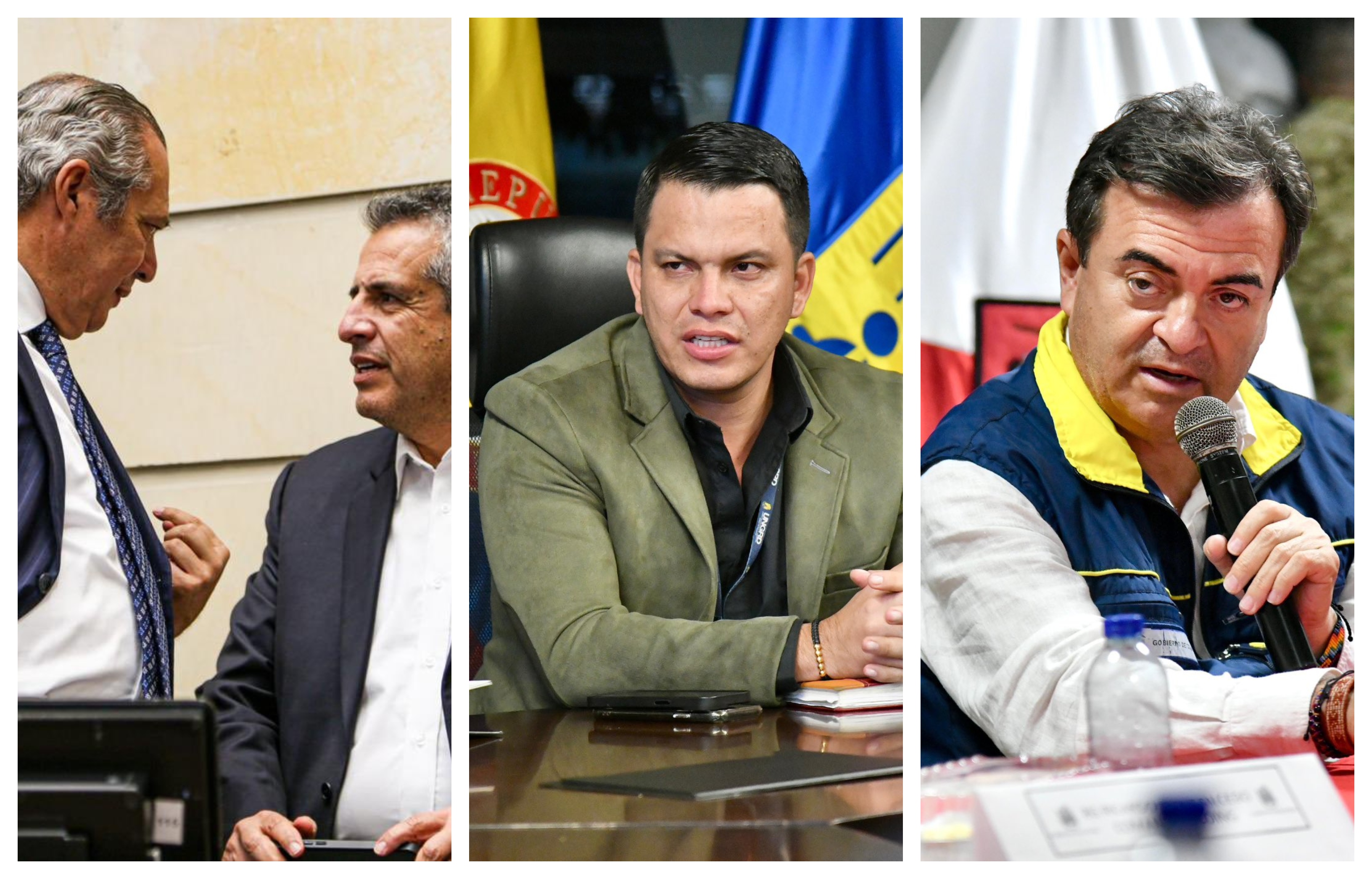 Iván Name (presidente del Senado), Luis Fernando Velasco (Ministro del Interior), Sneyder Pinilla (exsubdirector de la UNGRD) y Olmedo López (exdirector de la UNGRD).