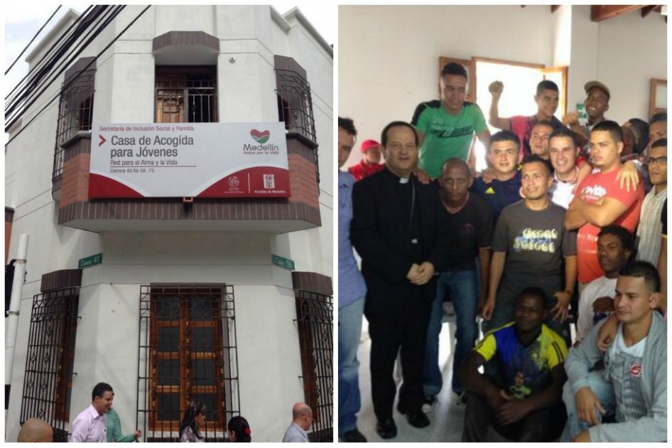 Aníbal Gaviria y Monseñor Ricardo Tobón Restrepo, arzobispo de Medellín (derecha), participaron en la inauguración de la ‘Casa de acogida para jóvenes’. 