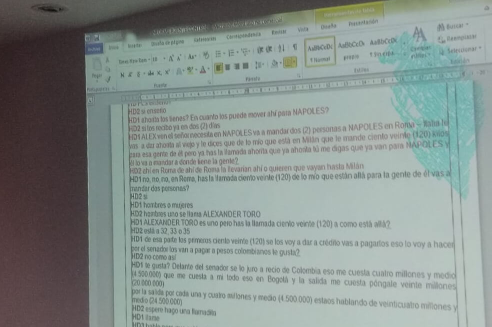 El audio en caso de exfiscal de la JEP en el que se negociaría envío de 120kg de droga a Roma