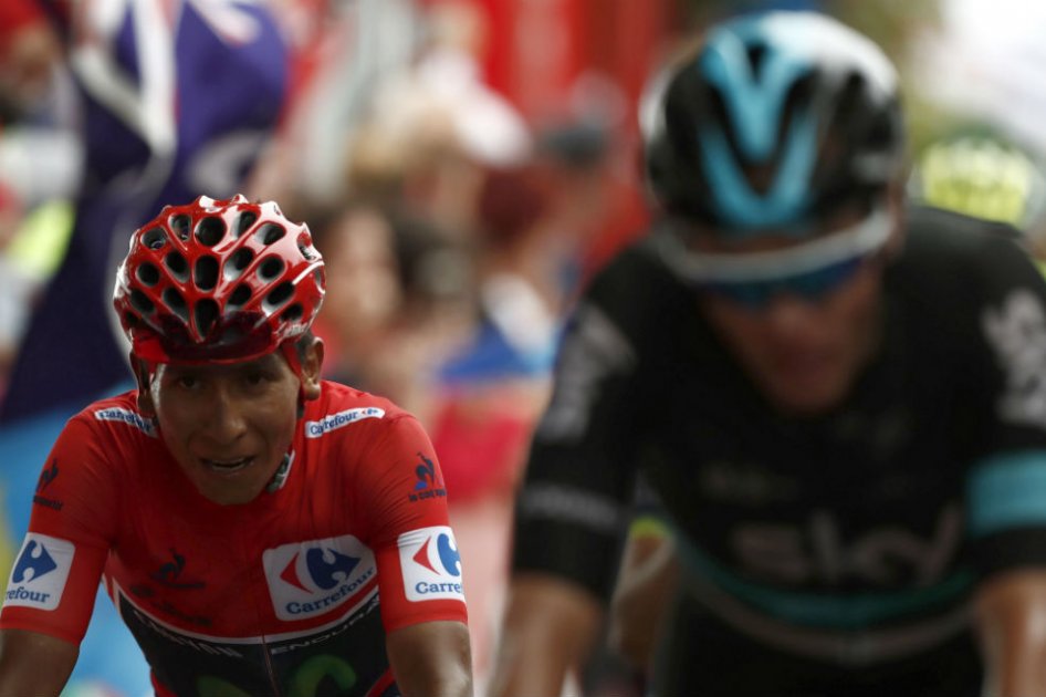 Nairo Quintana y Chris Froome durante la novena etapa de la Vuelta. Foto: EFE