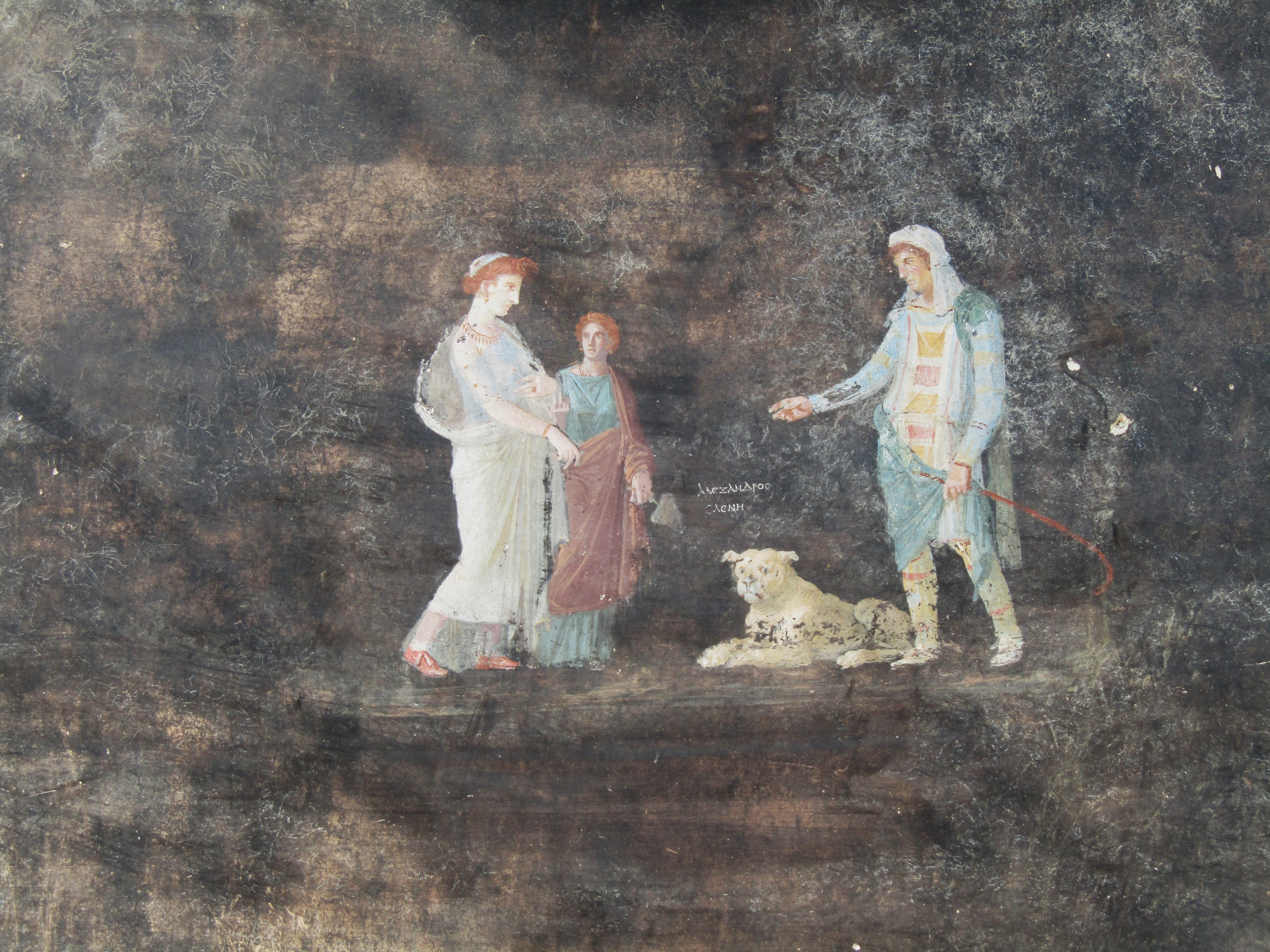 POMPEYA (ITALIA), 28/06/2024.- Frescos con inscripciones sobre la Guerra de Troya encontrados en el 'Salón Negro' de Pompeya, la antigua ciudad romana destruida por la erupción del volcán Vesubio en el 79 d.C. Las paredes de la antigua ciudad romana de Pompeya, sepultada por la erupción del Vesubio en el 79 d.C, suelen revelar muchas inscripciones que dan información sobre la vida y costumbres de la urbe, entre estas un curioso saludo de augurio usado por Shakespeare en su 'Hamlet'. EFE/ Parco Di Pompei SOLO USO EDITORIAL/SOLO DISPONIBLE PARA ILUSTRAR LA NOTICIA QUE ACOMPAÑA (CRÉDITO OBLIGATORIO)