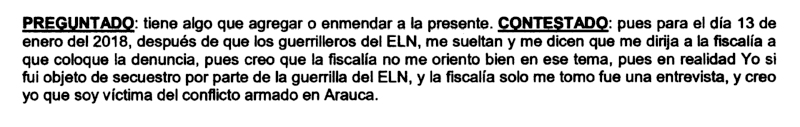 Facsímil 2. Fragmento de la entrevista al taxista involucrado en el secuestro.