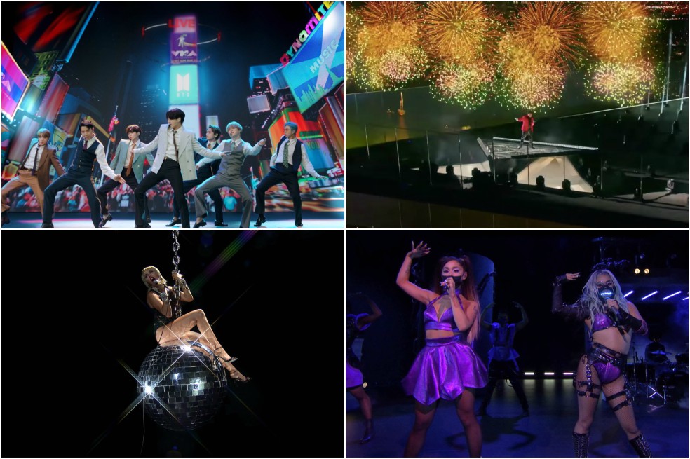 Las presentaciones de BTS ("Dynamite"), The Weeknd (“Blinding Lights”), Miley Cyrus ("Midnight Sky") y Ariana Grande y Lady Gaga ("Rain On Me") fueron las más esperadas de la noche.