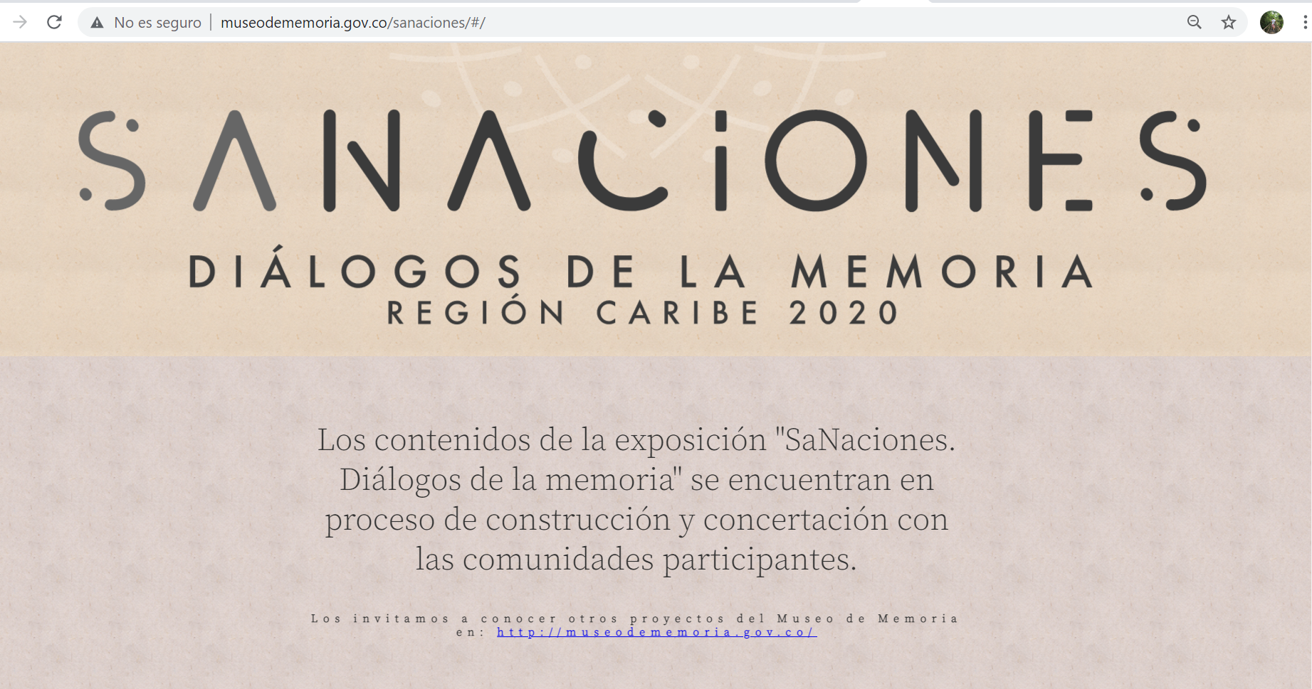 Este es el estado actual de la página web de la exposición SaNaciones, en el Centro Nacional de Memoria Histórica.
