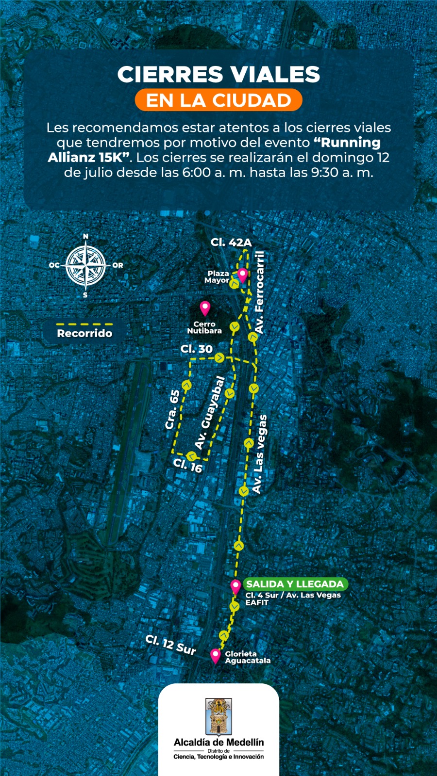 Cierres viales en Medellín por la carrera Running Allianz 15K.