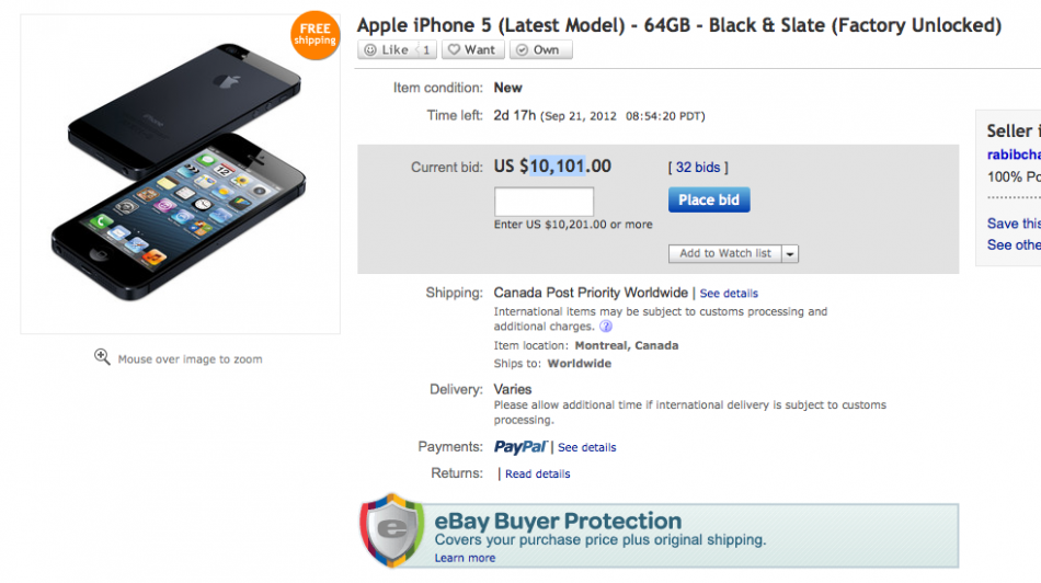 En eBay se subasta un iPhone 5 en más de US$ 10.000