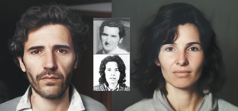 Con las fotos originales de los padres desaparecidos, Santiago Barros imagina cómo se verían sus hijos hoy. /Cortesía Santiago Barros
