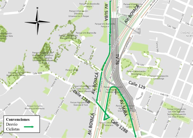 Desvío de ciclistas y peatones en Av. Boyacá y Av. Suba.