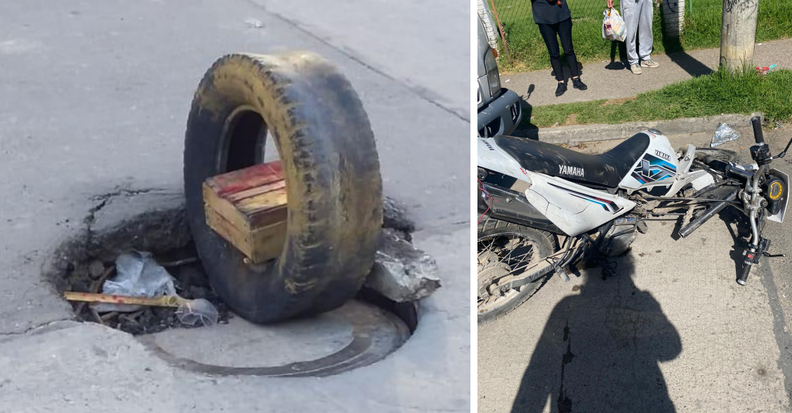 Suba: motocicleta quedó partida en dos tras pasar por hueco en el norte de Bogotá