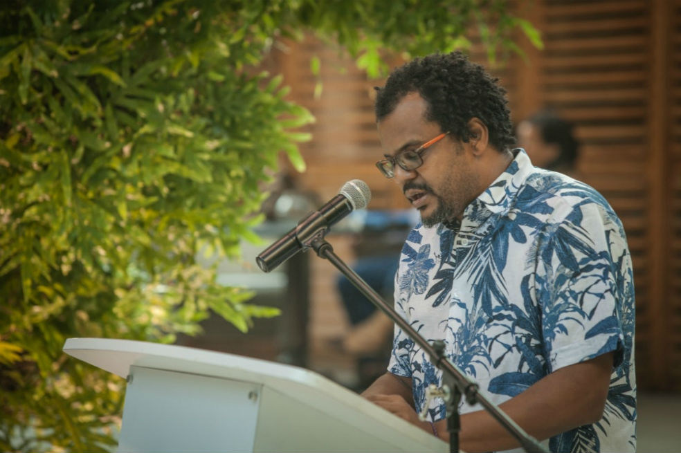 Javier Ortiz Cassiani durante un reciente homenaje a Gabriel García Márquez en Cartagena. / Cortesía Fnpi