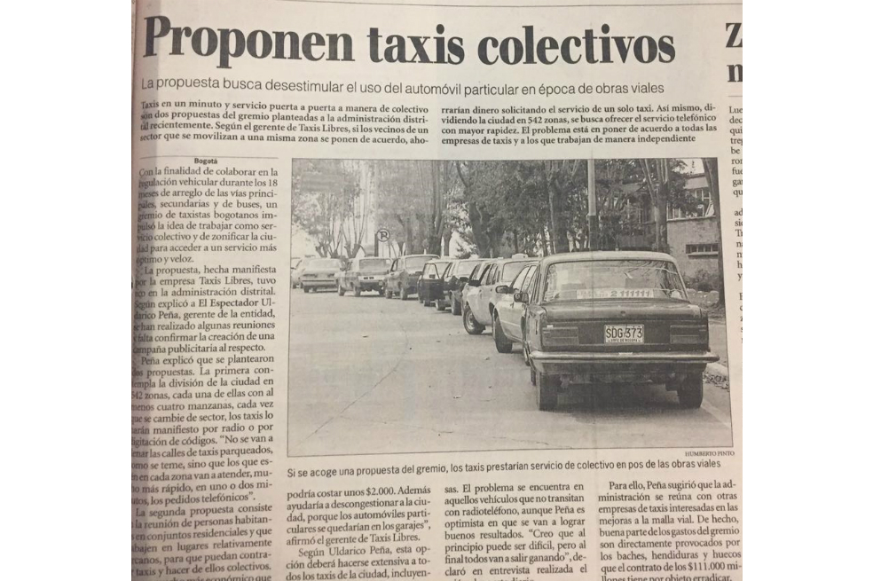 El día en que se propuso utilizar taxis compartidos en Bogotá