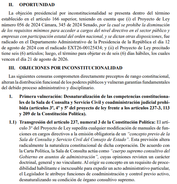 Fragmento de la justificación por la que se objeta la ley.