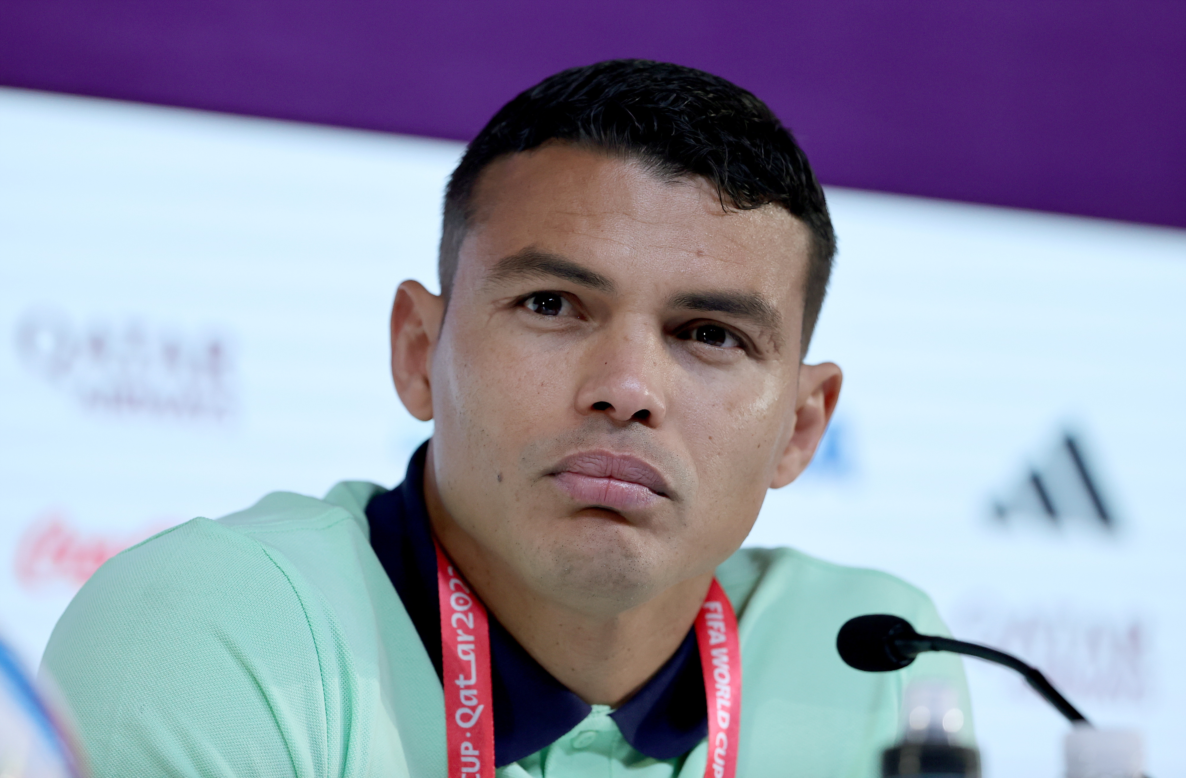 Doha (Qatar), 23/11/2022.- Brazil captain Thiago Silva during a press conference at Qatar National Convention Center (QNCC) in Doha, Qatar, 23 November 2022. Brazil will face Serbia in the FIFA World Cup 2022 group G on 24 November 2022. (Mundial de Fútbol, Brasil, Catar) EFE/EPA/ALI HAIDER
