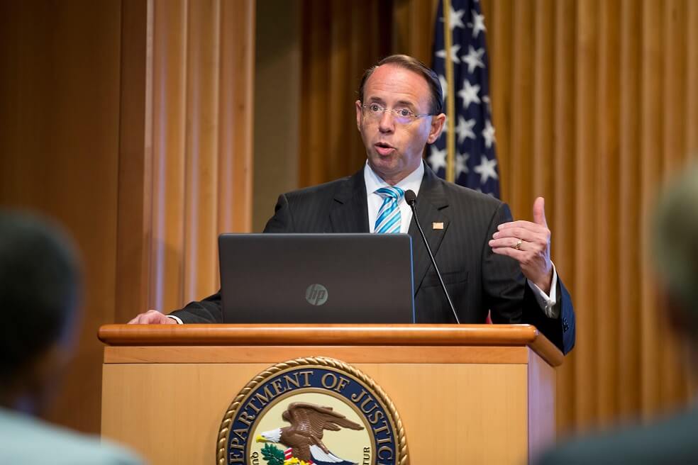Fotografía de archivo del 7 de agosto de 2018, muestra al exfiscal general adjunto estadounidense, Rod Rosenstein, quien renunció este lunes. / EFE