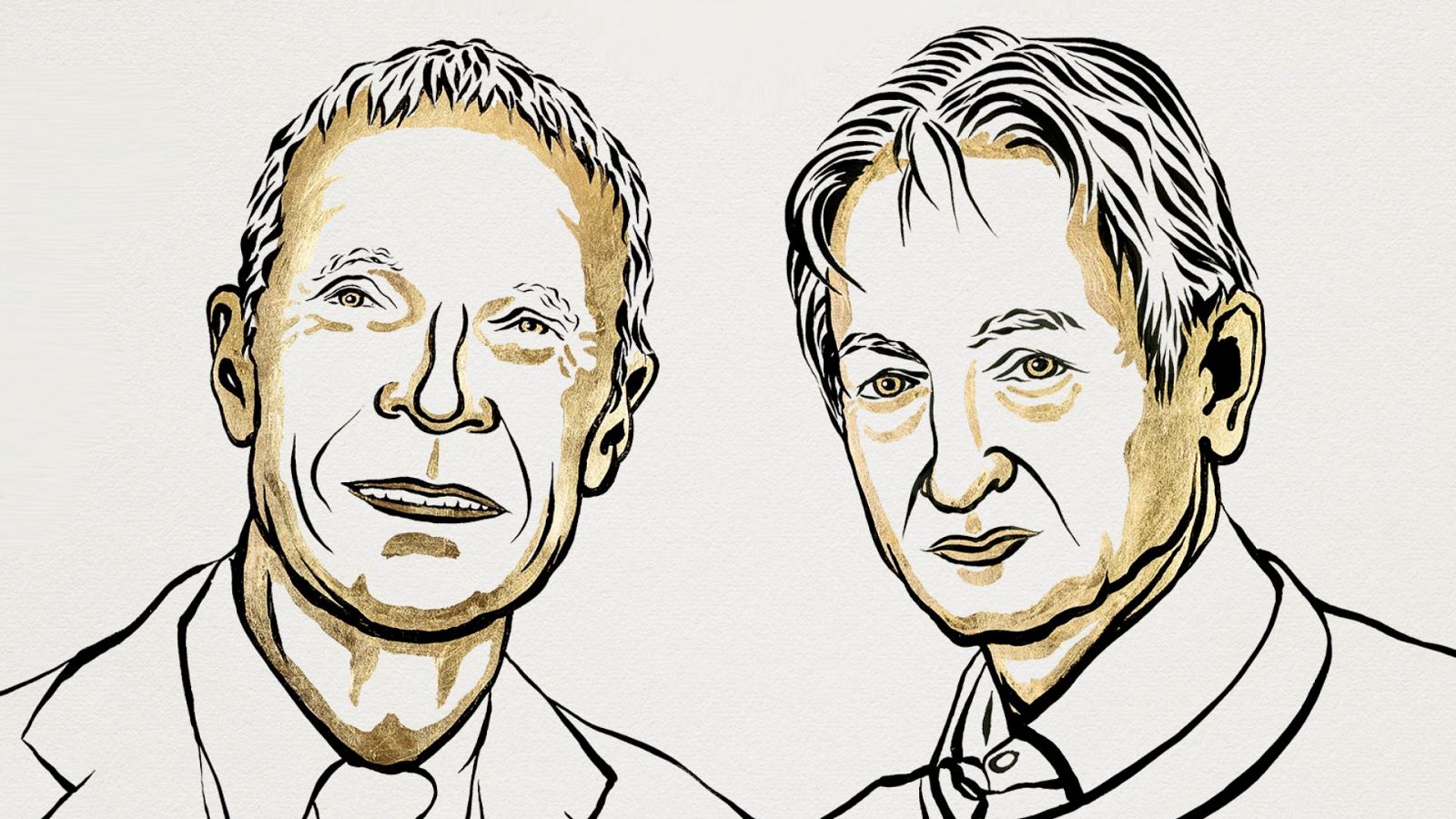 Ilustración de los ganadores del Nobel, John J. Hopfield y Geoffrey E. Hinton.