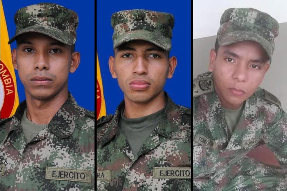 De izquierda a derecha: Héiner David Hernández, encontrado el 17 de septiembre de 2019. Luis Carlos Ibarrra, cuyo cuerpo fue encontrado el 24 de septiembre. Ismael Tordecilla, quien hasta hoy sigue desaparecido.