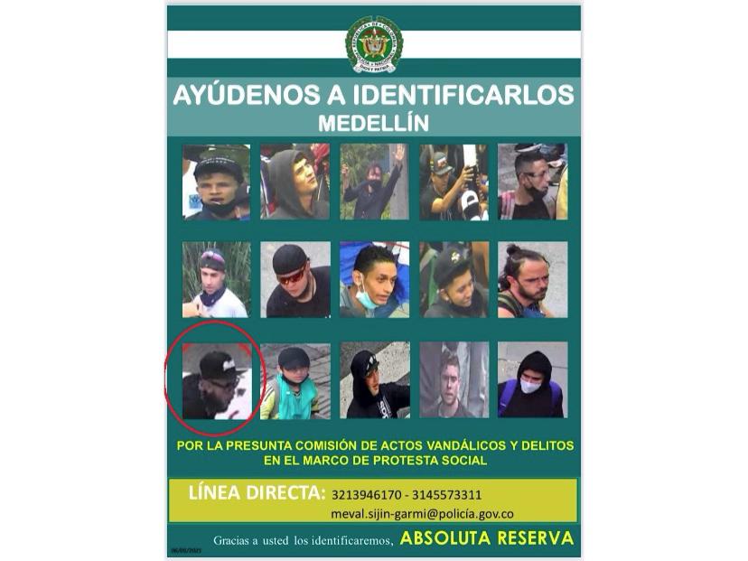 El cartel de los más buscados por la Policía en que aparece la fotografía de Dayro Hidalgo.