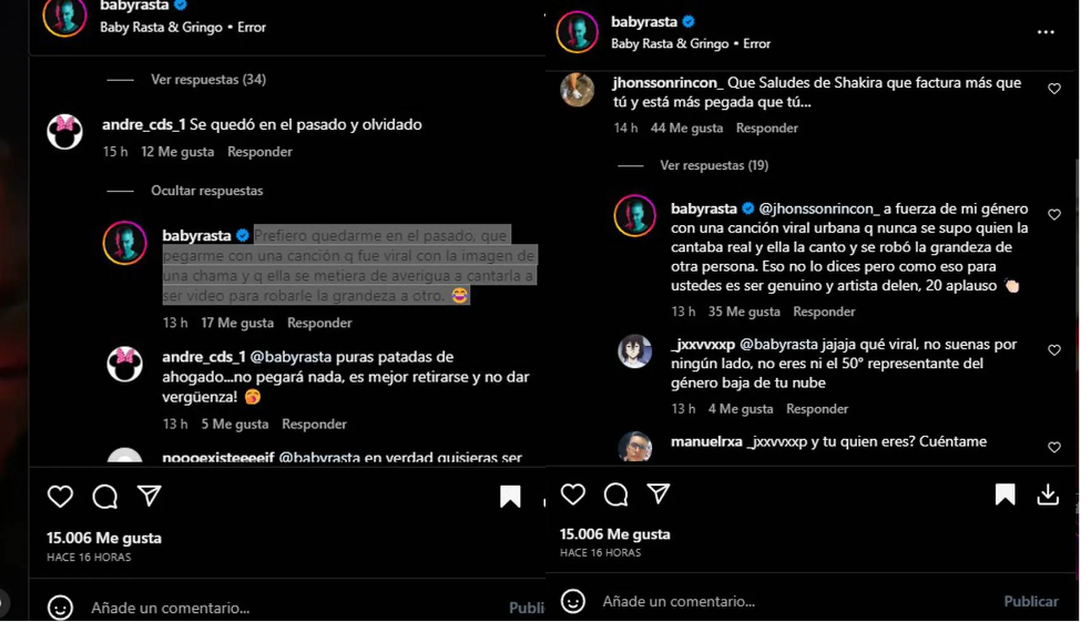 Baby Rasta atacó a Shakira con fuertes señalamientos: “Se robó la grandeza de otro”